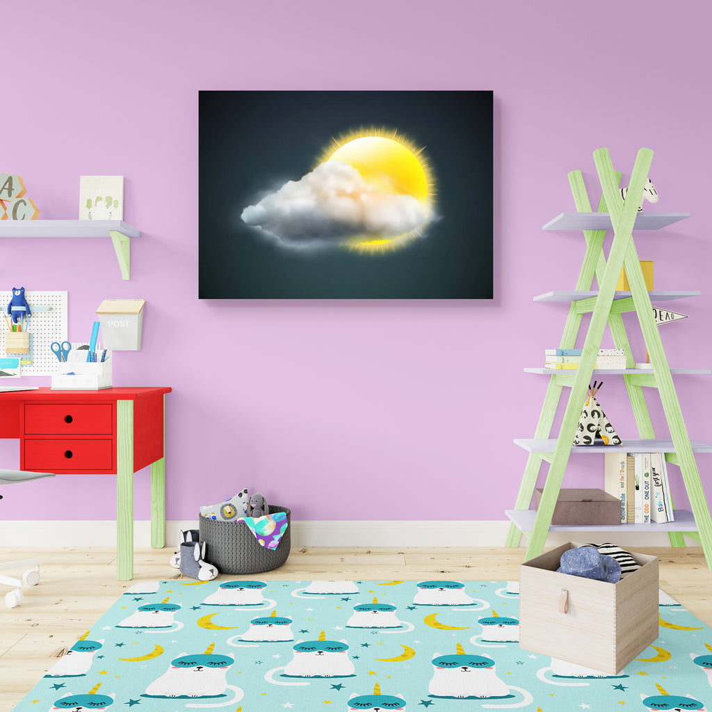 Sun With Cloud Floats Canvas Painting Synthetic Frame-Paintings MDF Framing-AFF_FR-IC 5000880 IC 5000880, Art and Paintings, Black, Black and White, Digital, Digital Art, Graphic, Icons, Illustrations, Modern Art, Nature, Scenic, Signs, Signs and Symbols, Symbols, sun, with, cloud, floats, canvas, painting, synthetic, frame, weather, cloudy, partly, icon, forecast, day, air, art, cirrus, climate, cloudscape, color, colour, cumulonimbus, cumulus, cyclone, dark, design, element, environment, fog, glossy, grey