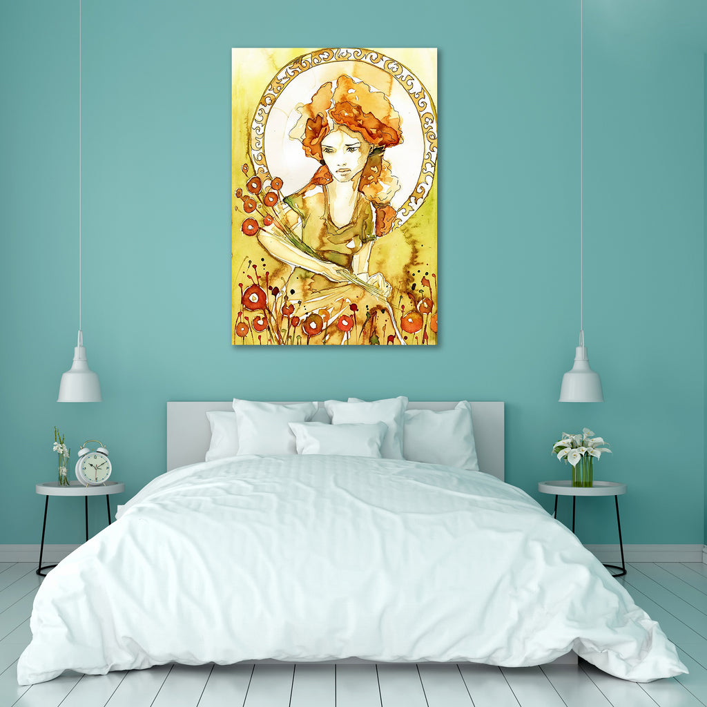 Girl Portrait D5 Canvas Painting Synthetic Frame-Paintings MDF Framing-AFF_FR-IC 5000917 IC 5000917, Abstract Expressionism, Abstracts, Art and Paintings, Art Nouveau, Decorative, Illustrations, Individuals, Love, Nature, Paintings, Patterns, Portraits, Romance, Scenic, Semi Abstract, Watercolour, girl, portrait, d5, canvas, painting, synthetic, frame, art, nouveau, abstract, alluring, background, beautiful, calm, centered, character, emotional, gazing, graceful, illustration, melancholy, original, ornament