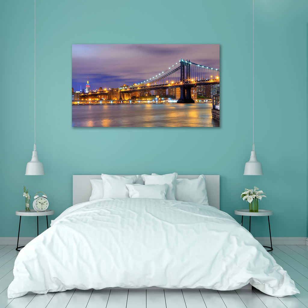 Manhattan Bridge & The Empire State Building, USA Canvas Painting Synthetic Frame-Paintings MDF Framing-AFF_FR-IC 5000943 IC 5000943, American, Architecture, Business, Cities, City Views, Landmarks, Modern Art, Places, Skylines, Urban, manhattan, bridge, the, empire, state, building, usa, canvas, painting, synthetic, frame, america, attraction, brooklyn, buildings, district, city, cityscape, commercial, dark, downtown, dusk, evening, famous, financial, landmark, lights, location, lower, modern, new, york, n