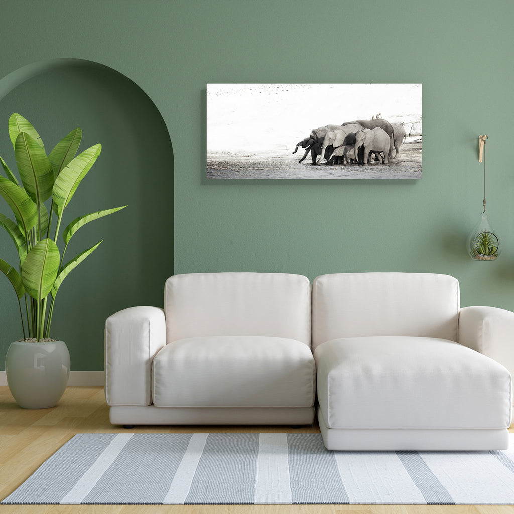 A Herd Of African Elephants Canvas Painting Synthetic Frame-Paintings MDF Framing-AFF_FR-IC 5000955 IC 5000955, African, Black, Black and White, God Ram, Hinduism, Panorama, Space, Sunrises, Sunsets, White, Wildlife, a, herd, of, elephants, canvas, painting, synthetic, frame, africa, and, botswana, bw, conservation, copyspace, drink, drinking, ears, eco, elephant, grey, group, mammal, outdoors, park, river, safari, stand, standing, sunrise, sunset, trunks, veld, water, wild, young, artzfolio, wall decor for