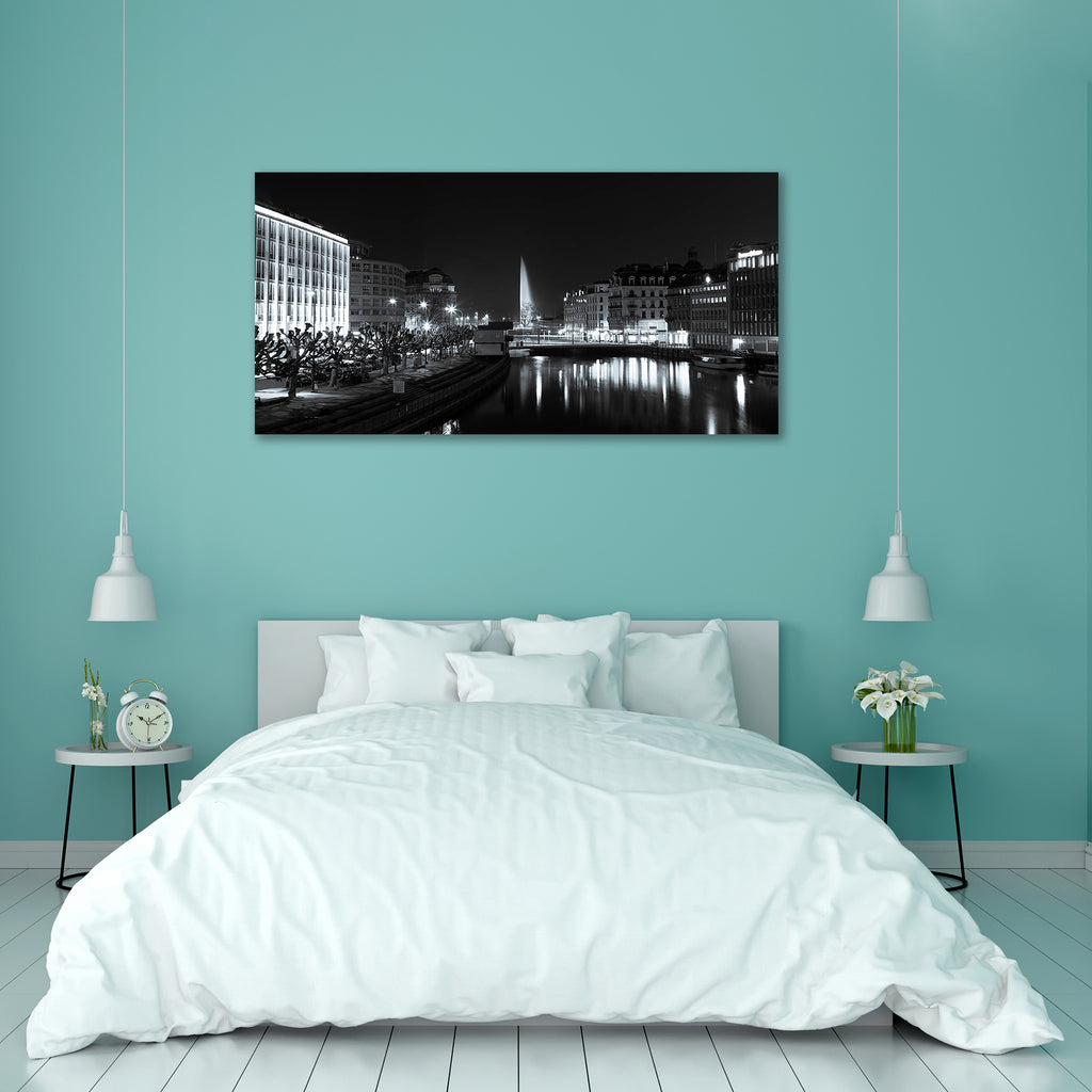Geneva Skyline, Switzerland Canvas Painting Synthetic Frame-Paintings MDF Framing-AFF_FR-IC 5000957 IC 5000957, Architecture, Black, Black and White, Boats, Cities, City Views, Landmarks, Landscapes, Nature, Nautical, Panorama, Places, Scenic, Skylines, Urban, White, geneva, skyline, switzerland, canvas, painting, synthetic, frame, beautiful, beauty, boat, bridge, building, city, color, europe, european, evening, fountain, gloomy, houses, jet, lake, lakeside, landmark, landscape, light, night, panoramic, re