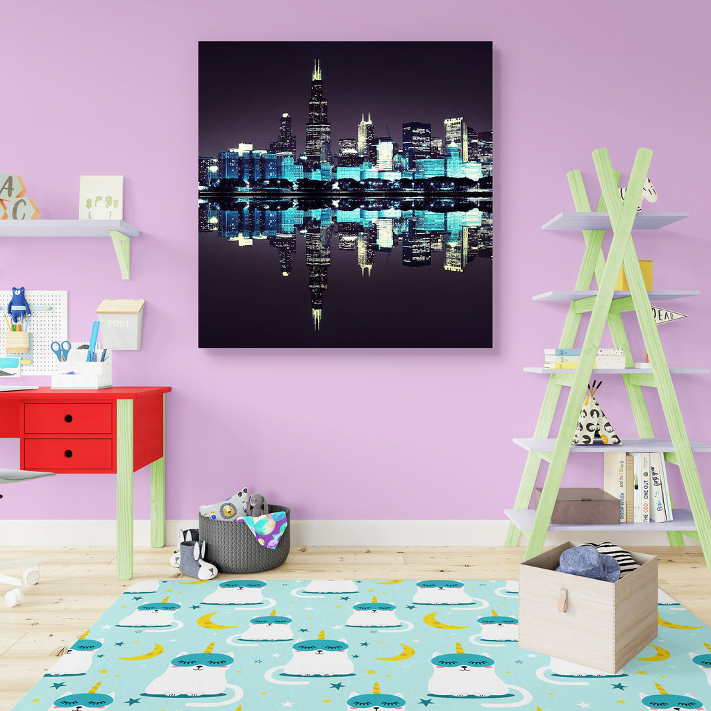 Night Financial District Chicago, USA Canvas Painting Synthetic Frame-Paintings MDF Framing-AFF_FR-IC 5000959 IC 5000959, American, Architecture, Business, Cities, City Views, Landmarks, Modern Art, Places, Skylines, Urban, night, financial, district, chicago, usa, canvas, painting, synthetic, frame, skyline, banking, blue, built, city, cityscape, commercial, concept, corporate, dark, downtown, dramatic, dusk, economy, estate, exterior, famous, finance, glamour, idea, illinois, job, lack, lake, landmark, li