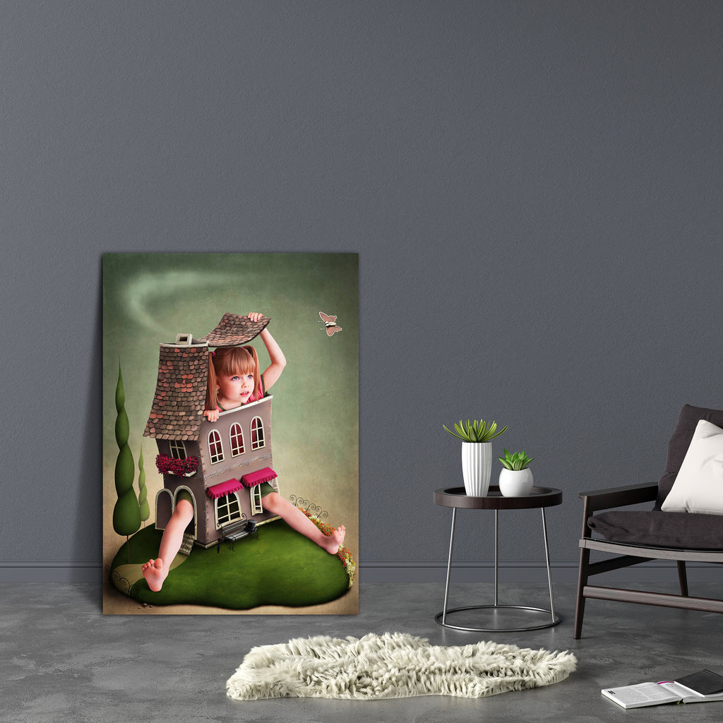 Girl In Small House Canvas Painting Synthetic Frame-Paintings MDF Framing-AFF_FR-IC 5000975 IC 5000975, Animals, Art and Paintings, Books, Botanical, Drawing, Fantasy, Floral, Flowers, Illustrations, Nature, Pets, Signs, Signs and Symbols, Sports, girl, in, small, house, canvas, painting, synthetic, frame, alice, animal, art, background, book, butterfly, card, create, design, dream, event, fairytale, flower, game, home, idea, illustration, invent, label, lawn, meadow, pet, place, plate, roof, sign, story, t