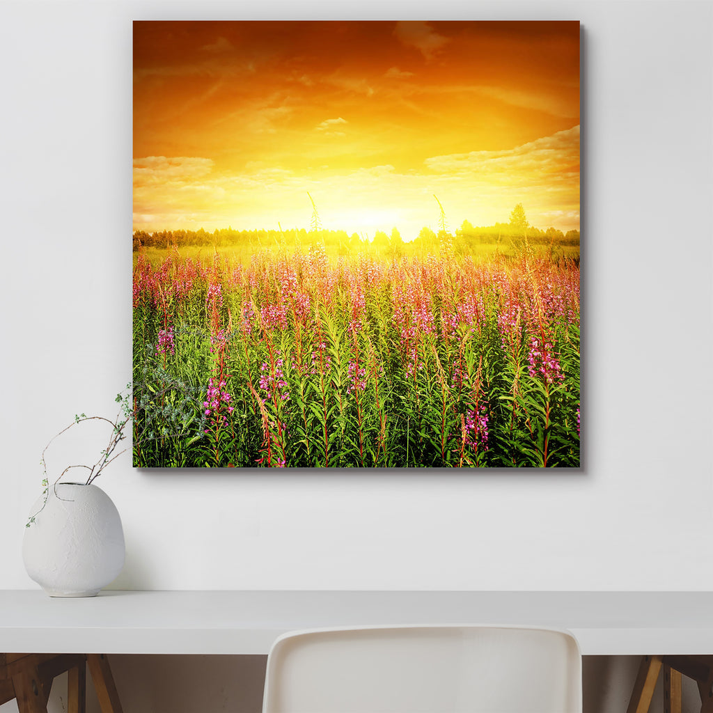 Bright Sunset & Flower Field Canvas Painting Synthetic Frame-Paintings MDF Framing-AFF_FR-IC 5000981 IC 5000981, Black and White, Botanical, Floral, Flowers, Landscapes, Mountains, Nature, Rural, Scenic, Seasons, Sunrises, Sunsets, Urban, White, Wooden, bright, sunset, flower, field, canvas, painting, synthetic, frame, fireweed, beautiful, blue, cloud, cloudscape, color, dark, day, dusk, environment, freedom, grass, green, herb, hill, horizon, idyllic, land, landscape, lawn, light, meadow, non, orange, outd