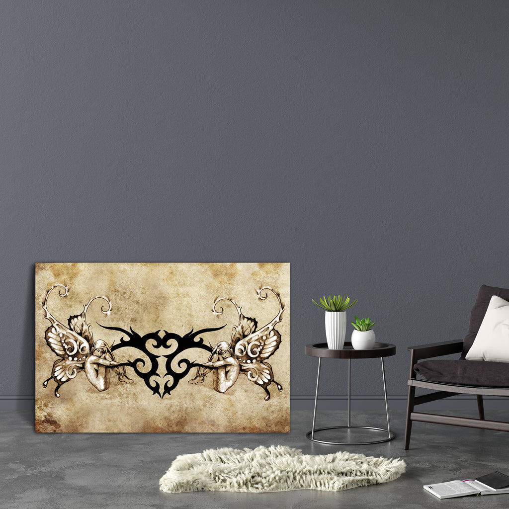 Tattoo Art Tribal With Two Nymphs, Abstract Expressionism, Abstracts, Ancient, Art and Paintings, Black, Black and White, Botanical, Culture, Decorative, Digital, Digital Art, Drawing, Ethnic, Floral, Flowers, Graphic, Historical, Illustrations, Medieval, Modern Art, Nature, Patterns, Retro, Scenic, Semi Abstract, Signs, Signs and Symbols, Sketches, Symbols, Traditional, Tribal, Vintage, World Culture, art, bed, big, canvas, colour, decor, dining, framed, framing, hanging, house, item, landscape, large, liv