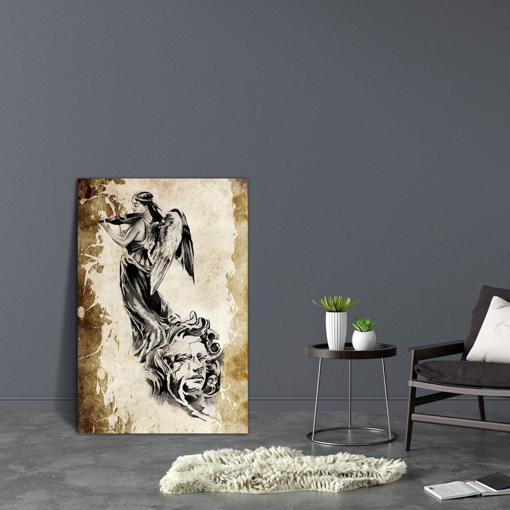 Tattoo Angel Playing The Violins Canvas Painting Synthetic Frame-Paintings MDF Framing-AFF_FR-IC 5001003 IC 5001003, Abstract Expressionism, Abstracts, Ancient, Art and Paintings, Black, Black and White, Botanical, Culture, Decorative, Digital, Digital Art, Drawing, Ethnic, Floral, Flowers, Graphic, Historical, Illustrations, Medieval, Modern Art, Nature, Patterns, Retro, Scenic, Semi Abstract, Signs, Signs and Symbols, Sketches, Symbols, Traditional, Tribal, Vintage, World Culture, tattoo, angel, playing, 