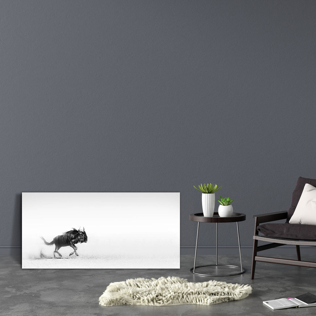 Blue Wildebeest In The Desert Canvas Painting Synthetic Frame-Paintings MDF Framing-AFF_FR-IC 5001012 IC 5001012, African, Animals, Art and Paintings, Black, Black and White, Nature, Scenic, White, Wildlife, blue, wildebeest, in, the, desert, canvas, painting, synthetic, frame, action, africa, animal, antelope, art, artistic, b, w, dust, dusty, flee, gallop, kalahari, mammal, monochrome, motion, open, plane, run, sand, speed, wild, artzfolio, wall decor for living room, wall frames for living room, frames f