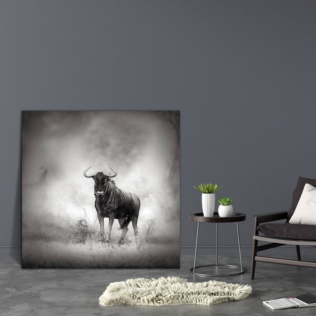 Blue Wildebeest In Rainstorm Canvas Painting Synthetic Frame-Paintings MDF Framing-AFF_FR-IC 5001014 IC 5001014, African, Animals, Art and Paintings, Black, Black and White, Nature, Scenic, White, Wildlife, blue, wildebeest, in, rainstorm, canvas, painting, synthetic, frame, africa, animal, art, artistic, b, w, mammal, monochrome, nobody, one, outdoor, rain, safari, solitude, stand, storm, wild, wilderness, artzfolio, wall decor for living room, wall frames for living room, frames for living room, wall art,