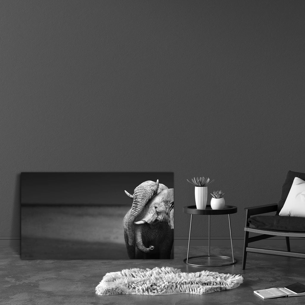 Elephants Interacting Canvas Painting Synthetic Frame-Paintings MDF Framing-AFF_FR-IC 5001015 IC 5001015, African, Animals, Art and Paintings, Black, Black and White, White, Wildlife, elephants, interacting, canvas, painting, synthetic, frame, affection, africa, animal, art, artistic, behavior, communicate, compassion, desert, elephant, head, interaction, loxodonta, mammal, monochrome, nobody, safari, together, togetherness, touch, trunk, two, wild, wilderness, artzfolio, wall decor for living room, wall fr