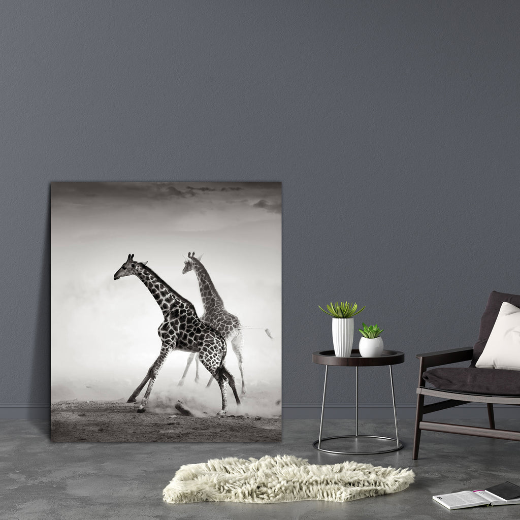 Giraffes On The Run Canvas Painting Synthetic Frame-Paintings MDF Framing-AFF_FR-IC 5001016 IC 5001016, African, Animals, Art and Paintings, Black, Black and White, Nature, Scenic, White, Wildlife, giraffes, on, the, run, canvas, painting, synthetic, frame, giraffe, action, active, africa, animal, art, artistic, away, b, w, desert, dust, dusty, energetic, flee, frightened, mammal, monochrome, motion, movement, namibia, nobody, outdoor, sand, scared, two, wild, artzfolio, wall decor for living room, wall fra