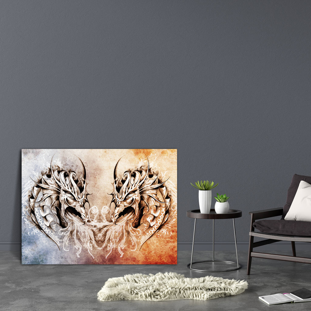 Tattoo Art Medieval Dragons Heart Canvas Painting Synthetic Frame-Paintings MDF Framing-AFF_FR-IC 5001027 IC 5001027, Abstract Expressionism, Abstracts, Ancient, Art and Paintings, Black, Black and White, Culture, Decorative, Digital, Digital Art, Drawing, Ethnic, Fantasy, Graphic, Hearts, Historical, Illustrations, Love, Medieval, Modern Art, Patterns, Retro, Semi Abstract, Signs, Signs and Symbols, Sketches, Symbols, Traditional, Tribal, Vintage, World Culture, tattoo, art, dragons, heart, canvas, paintin