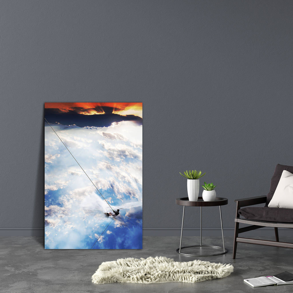 Man Moves On Water Skis In The Sky Canvas Painting Synthetic Frame-Paintings MDF Framing-AFF_FR-IC 5001035 IC 5001035, Black and White, Nature, Scenic, Sports, White, man, moves, on, water, skis, in, the, sky, canvas, painting, synthetic, frame, action, activity, air, athlete, atmosphere, background, blue, clear, clouds, cloudy, day, daylight, fluffy, freedom, helmet, lake, lifestyles, light, men, nobody, one, outdoor, pulling, rope, scope, skies, skill, speed, sport, spraying, strength, summer, sun, sunlig