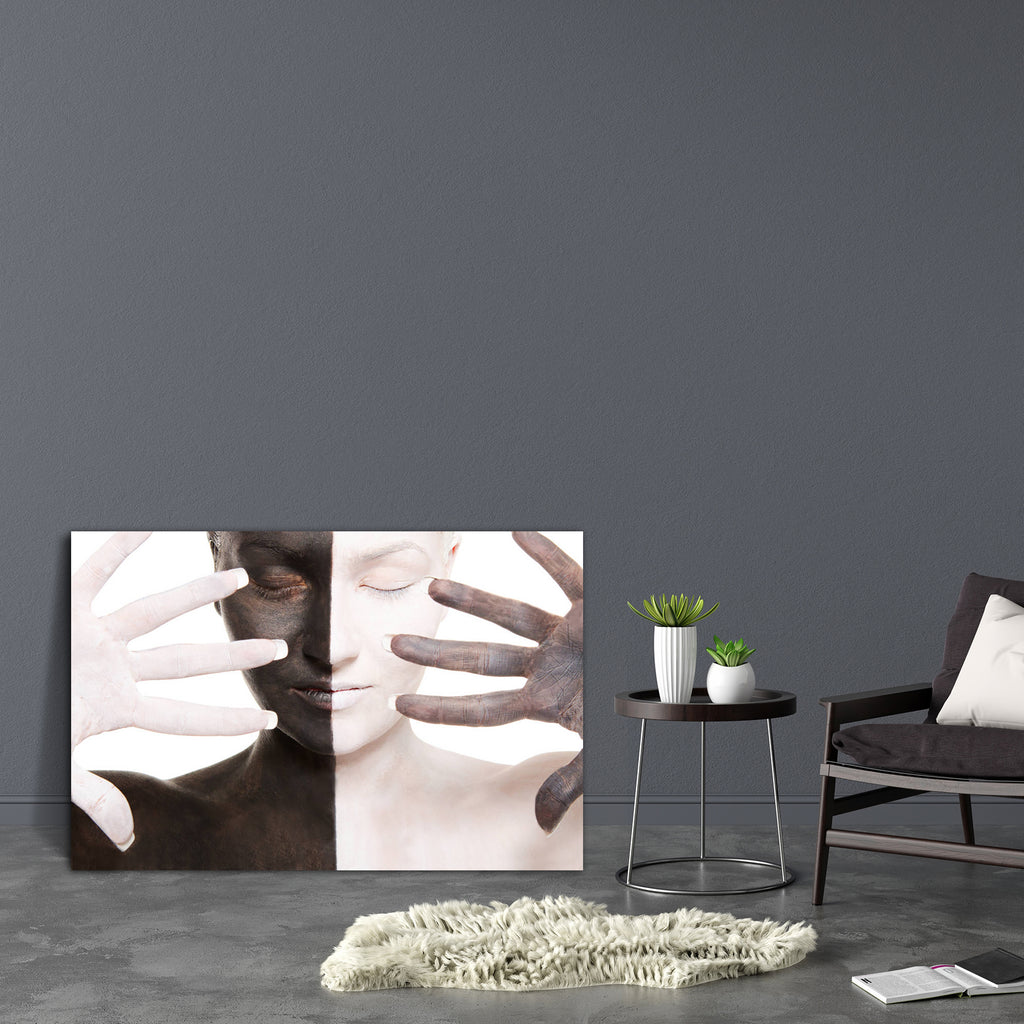 Woman In Black & White D2 Canvas Painting Synthetic Frame-Paintings MDF Framing-AFF_FR-IC 5001040 IC 5001040, Adult, Asian, Black, Black and White, Individuals, Portraits, White, woman, in, d2, canvas, painting, synthetic, frame, caucasian, contrast, dark, face, female, finger, half, hand, head, headshot, horizontal, lady, looking, at, camera, make, up, one, person, opposites, opposition, paint, portion, portrait, stage, makeup, studio, shot, background, young, artzfolio, wall decor for living room, wall fr