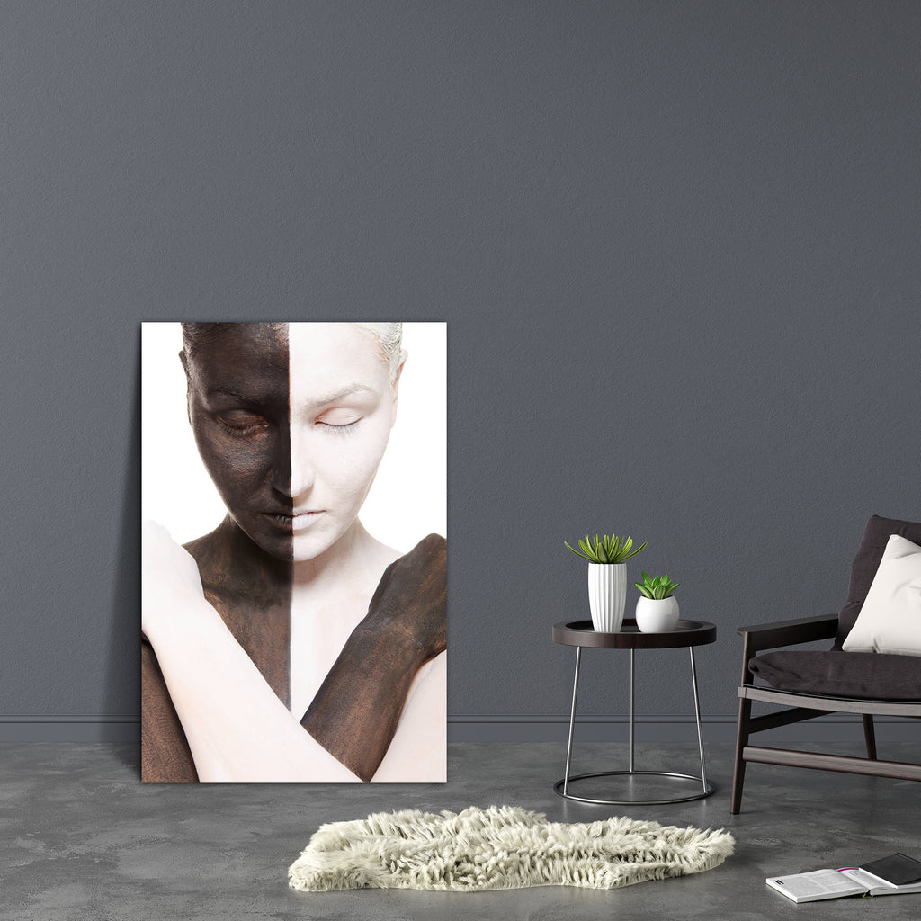 Woman In Black & White D3 Canvas Painting Synthetic Frame-Paintings MDF Framing-AFF_FR-IC 5001053 IC 5001053, Adult, Asian, Black, Black and White, Individuals, Portraits, White, woman, in, d3, canvas, painting, synthetic, frame, opposites, caucasian, contrast, dark, face, female, half, hand, head, headshot, lady, make, up, one, person, opposition, paint, portion, portrait, stage, makeup, studio, shot, vertical, background, young, artzfolio, wall decor for living room, wall frames for living room, frames fo