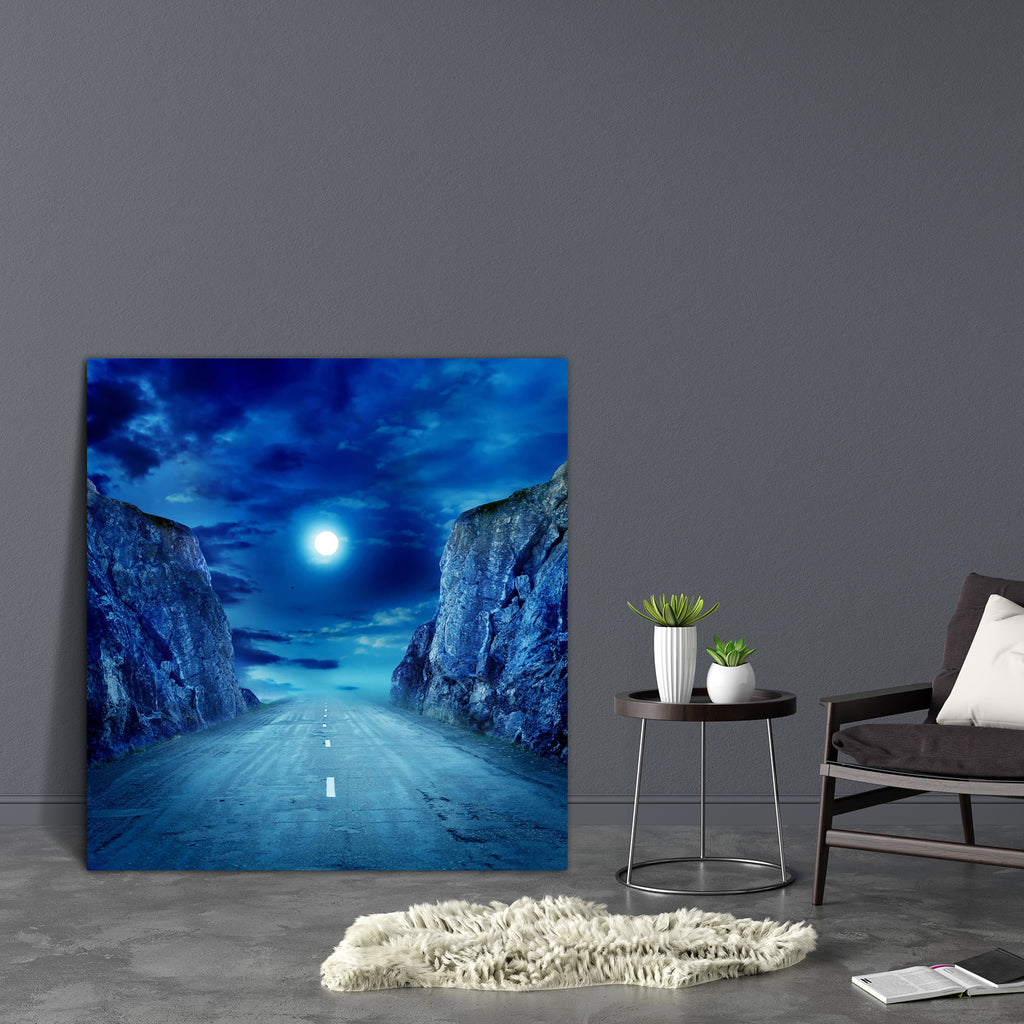 Moon Road Canvas Painting Synthetic Frame-Paintings MDF Framing-AFF_FR-IC 5001061 IC 5001061, Fantasy, Landscapes, Marble and Stone, Mountains, Nature, Perspective, Rural, Scenic, Wooden, moon, road, canvas, painting, synthetic, frame, moonlight, mystic, asphalt, cloud, cloudscape, cloudy, dark, desolate, dramatic, drive, empty, environment, evening, fog, forest, green, highlands, hill, landscape, light, mist, murky, night, overcast, pine, roadside, rocks, route, scenery, sky, stone, summer, tarmac, tree, t