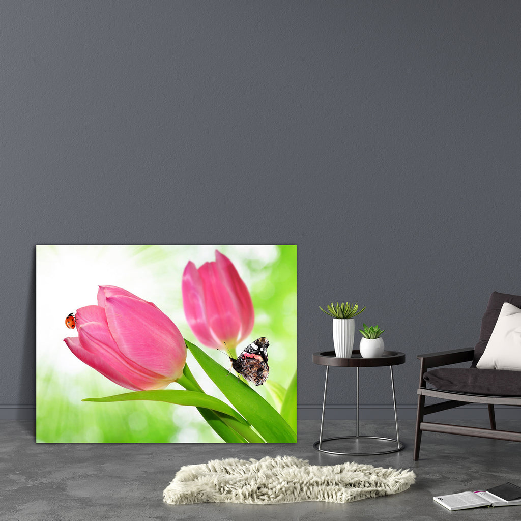 Tulip With Butterfly & Ladybug Canvas Painting Synthetic Frame-Paintings MDF Framing-AFF_FR-IC 5001063 IC 5001063, Animals, Birds, Botanical, Floral, Flowers, Nature, Scenic, Seasons, Wildlife, tulip, with, butterfly, ladybug, canvas, painting, synthetic, frame, animal, beauty, bloom, blossom, blur, bokeh, bouquet, bud, celebration, color, colorful, day, event, field, flora, florist, flower, fragility, fresh, freshness, garden, green, greeting, grow, insect, ladybird, leaf, life, may, natural, petal, plant,