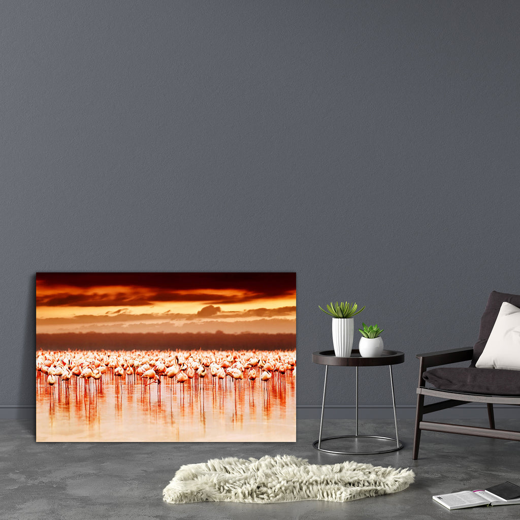 African Flamingos Canvas Painting Synthetic Frame - Paintings MDF Framing - ArtzFolio.com
