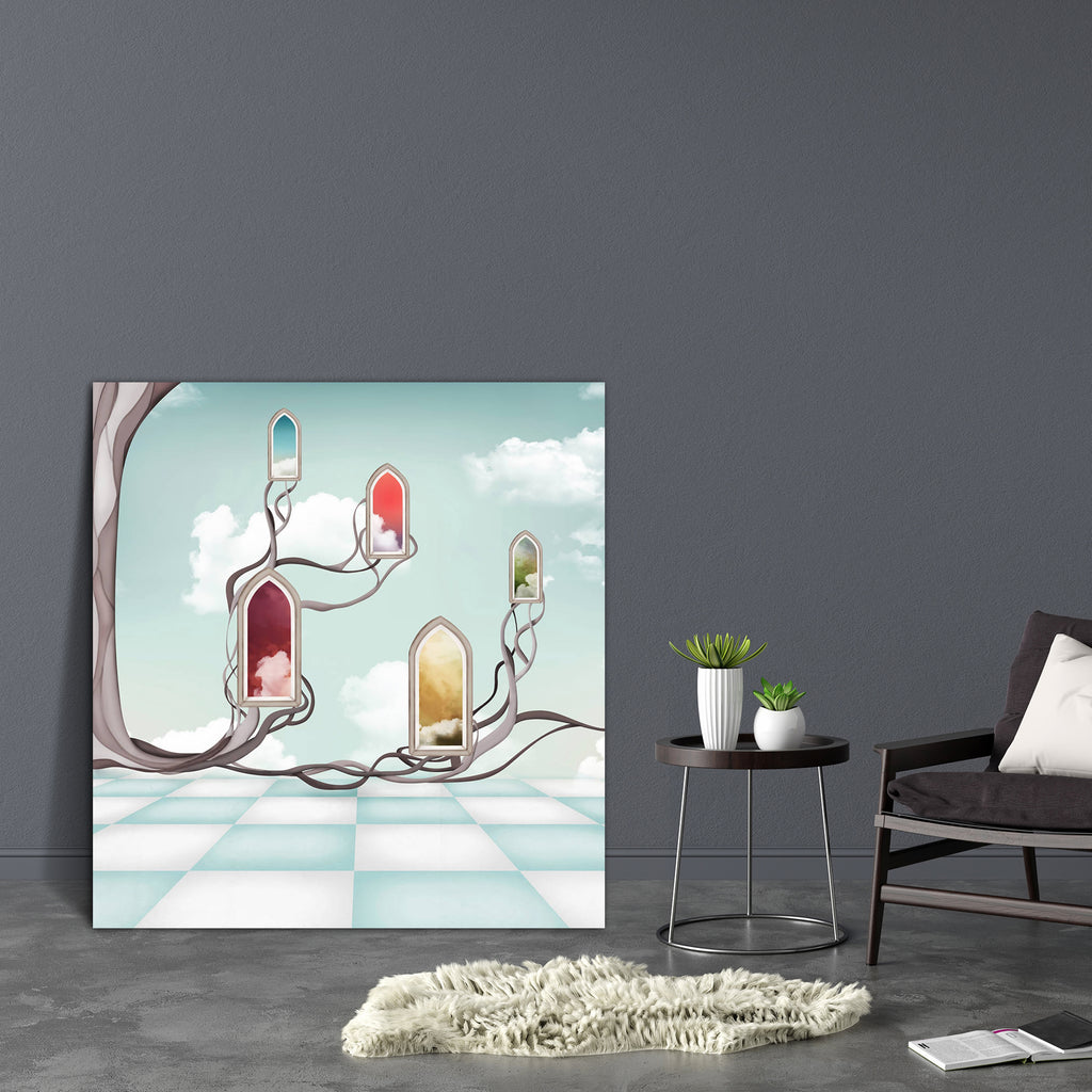 Surreal Artwork D2 Canvas Painting Synthetic Frame-Paintings MDF Framing-AFF_FR-IC 5001114 IC 5001114, Digital, Digital Art, Fantasy, Graphic, Illustrations, Nature, Realism, Scenic, Signs, Signs and Symbols, Surrealism, surreal, artwork, d2, canvas, painting, synthetic, frame, mirrors, azure, backdrop, background, beautiful, blue, building, castle, clouds, cold, dali, day, design, enchanted, evening, fabulous, fairy, tale, floor, glass, illustration, indoor, magic, original, outdoor, paint, palace, pathway