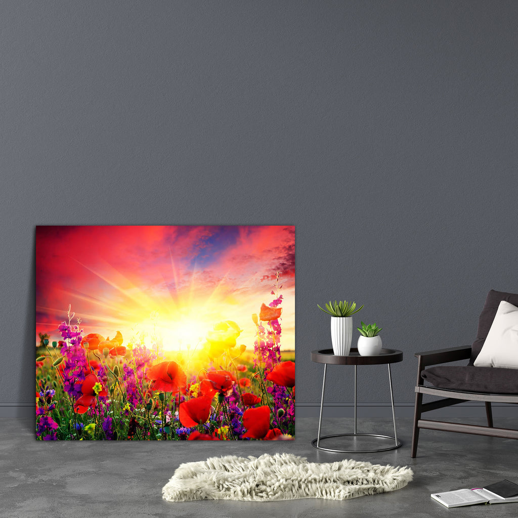 Summer Landscape With A Field Of Red Poppies Canvas Painting Synthetic Frame-Paintings MDF Framing-AFF_FR-IC 5001118 IC 5001118, Botanical, Culture, Ethnic, Floral, Flowers, Landscapes, Nature, Rural, Scenic, Sunrises, Sunsets, Traditional, Tribal, World Culture, summer, landscape, with, a, field, of, red, poppies, canvas, painting, synthetic, frame, agriculture, background, beautiful, beauty, blue, cloud, color, day, flower, horizon, land, light, meadow, outdoors, petal, plant, poppy, rays, scene, scenics,