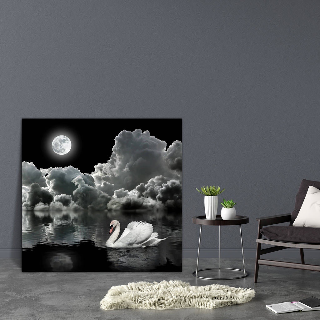 White Swan At Night Canvas Painting Synthetic Frame-Paintings MDF Framing-AFF_FR-IC 5001133 IC 5001133, Animals, Birds, Black, Black and White, God Ram, Hinduism, Landscapes, Love, Nature, Religion, Religious, Romance, Scenic, Signs, Signs and Symbols, Space, White, swan, at, night, canvas, painting, synthetic, frame, moonlight, animal, background, beautiful, bird, climate, clouds, cloudscape, condensation, cumulonimbus, danger, dark, disaster, drama, dramatic, eclipse, evening, fortune, gale, god, gray, he