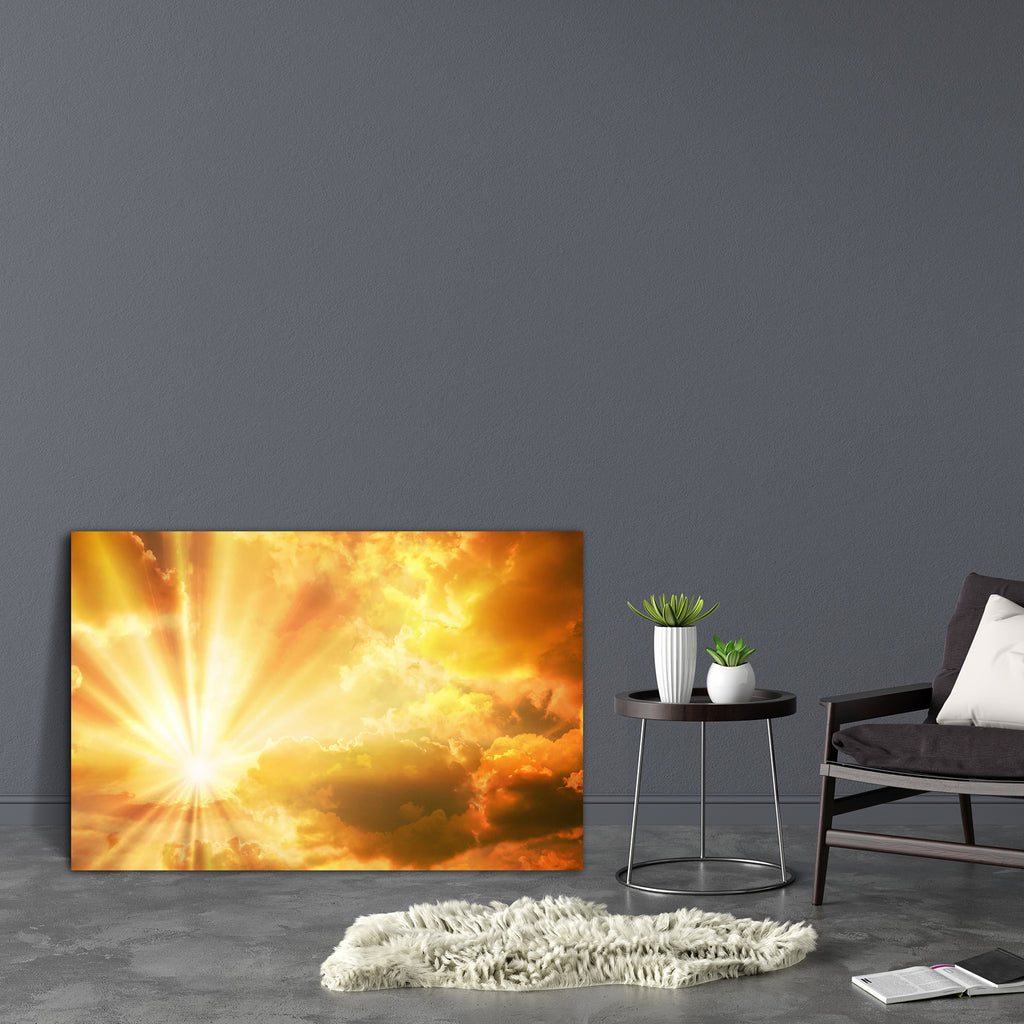 Sunset Sunrise With Clouds, Light & Rays D2 Canvas Painting Synthetic Frame-Paintings MDF Framing-AFF_FR-IC 5001135 IC 5001135, Abstract Expressionism, Abstracts, God Ram, Hinduism, Landscapes, Nature, Scenic, Semi Abstract, Spiritual, Sunrises, Sunsets, sunset, sunrise, with, clouds, light, rays, d2, canvas, painting, synthetic, frame, abstract, artistic, atmosphere, background, beautiful, beginning, bright, climate, cloud, color, colour, dawn, drama, dramatic, dusk, evening, freedom, glow, gold, happy, hd