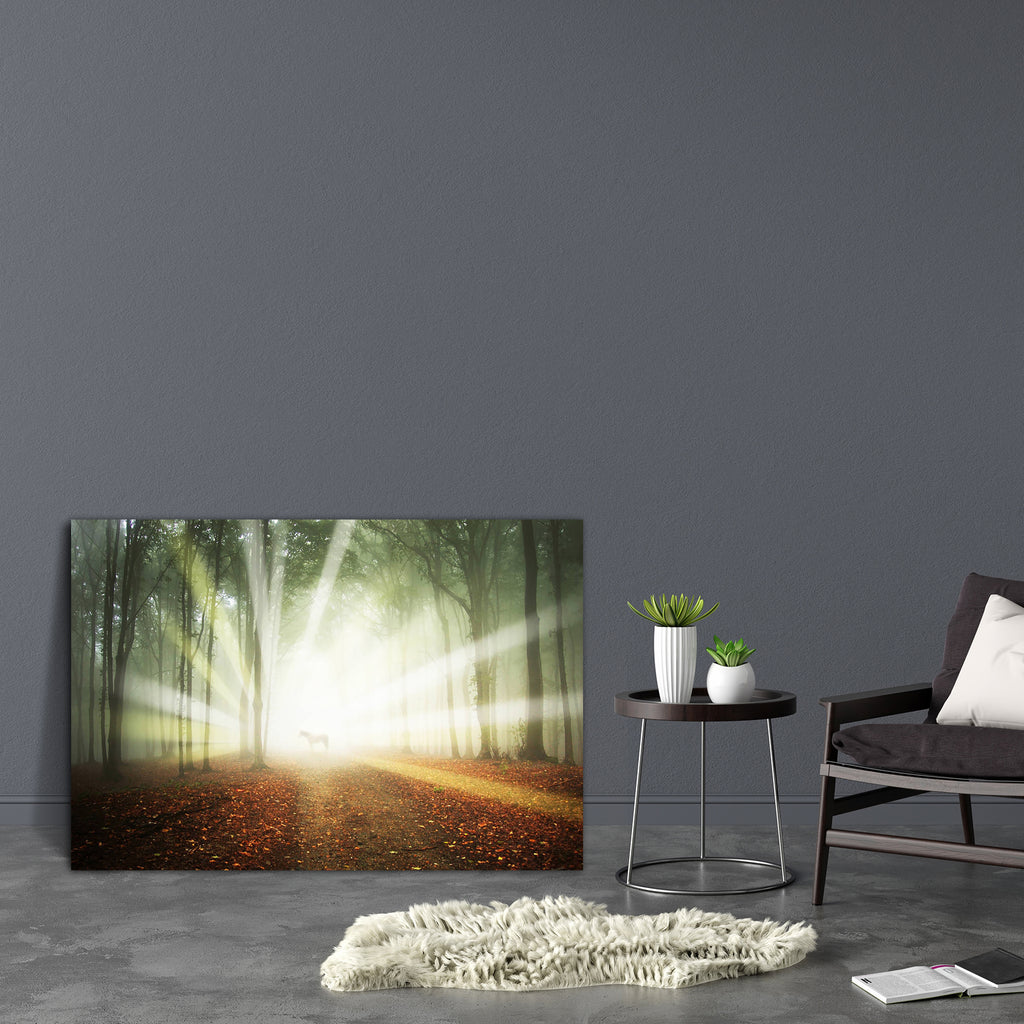 White Horse In A Magical Forest Canvas Painting Synthetic Frame-Paintings MDF Framing-AFF_FR-IC 5001171 IC 5001171, Animals, Black and White, Fantasy, Landscapes, Nature, Scenic, Seasons, White, Wildlife, horse, in, a, magical, forest, canvas, painting, synthetic, frame, landscape, fairytale, animal, autumn, beam, bright, dark, darkness, elegance, elegant, evening, evil, fairy, fog, foggy, foliage, green, ground, leaf, light, magic, mist, misty, mood, morning, mystery, night, orange, paradise, rain, ray, re