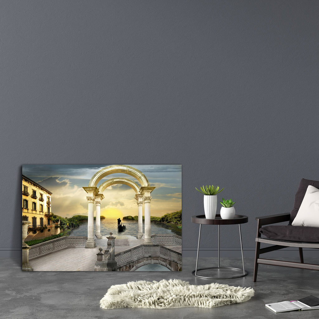 Gondolier`S Route Canvas Painting Synthetic Frame-Paintings MDF Framing-AFF_FR-IC 5001183 IC 5001183, Collages, Fantasy, Nature, Realism, Scenic, Science Fiction, Surrealism, gondolier`s, route, canvas, painting, synthetic, frame, alien, bewitching, bizarre, clouds, collage, color, colour, column, craft, enchanted, enchanting, fabulous, faerie, fairy, fairytales, fancy, fantastic, fiction, flight, free, gondola, gondolier, illusion, imagination, legend, light, magic, magical, miraculous, pillar, platform, p