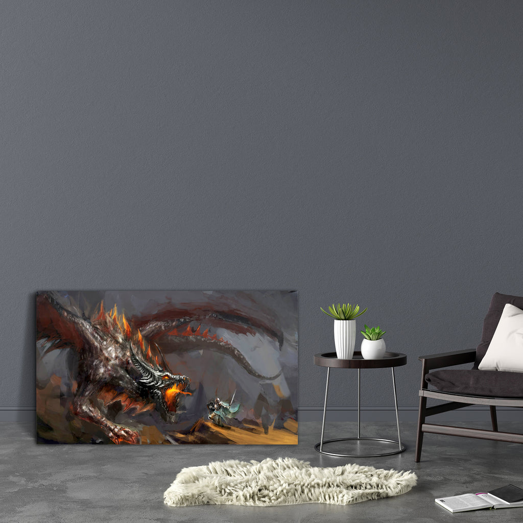 Knight Fighting Dragon D1 Canvas Painting Synthetic Frame-Paintings MDF Framing-AFF_FR-IC 5001184 IC 5001184, Ancient, Animals, Art and Paintings, Drawing, Fantasy, Illustrations, Medieval, Mountains, Vintage, knight, fighting, dragon, d1, canvas, painting, synthetic, frame, art, dragons, fantastic, fire, warrior, battle, animal, attack, big, breath, creature, danger, destruction, drawings, evil, fairytale, fear, fearful, fictional, field, flight, hunt, illustration, imagination, king, large, legend, monste