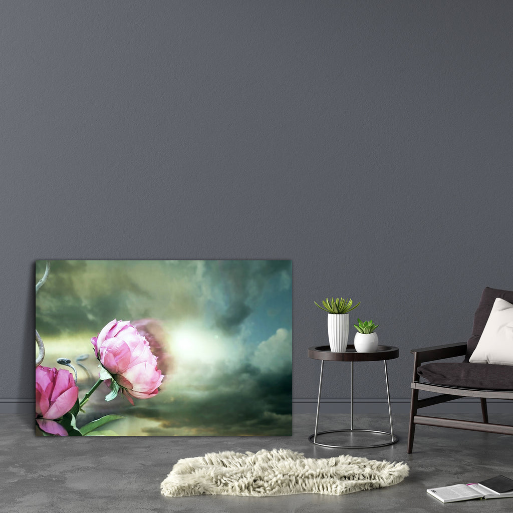 Two Pink Roses With A Cloudy Sky Canvas Painting Synthetic Frame-Paintings MDF Framing-AFF_FR-IC 5001225 IC 5001225, Abstract Expressionism, Abstracts, Botanical, Conceptual, Decorative, Floral, Flowers, Landscapes, Nature, Scenic, Seasons, Semi Abstract, Vintage, Metallic, two, pink, roses, with, a, cloudy, sky, canvas, painting, synthetic, frame, abstract, background, beauty, closeup, cloud, colorful, concept, decoration, detail, fake, filtered, flower, green, idea, imagination, imaginative, metal, nostal