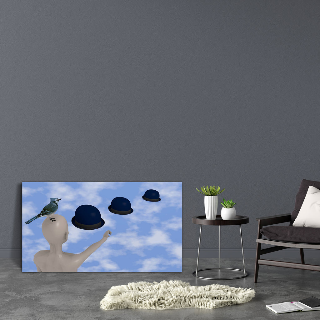 Surrealism Canvas Painting Synthetic Frame-Paintings MDF Framing-AFF_FR-IC 5001233 IC 5001233, Art and Paintings, Birds, Illustrations, Realism, Surrealism, Wildlife, canvas, painting, synthetic, frame, art, bird, brain, company, concept, couples, driving, farewell, female, flight, flying, hat, human, humanity, illustrated, illustration, image, imagination, imagine, launch, leave, living, male, motion, move, objects, passing, time, perfection, quit, sky, surreal, think, thoughts, together, waiting, woman, a