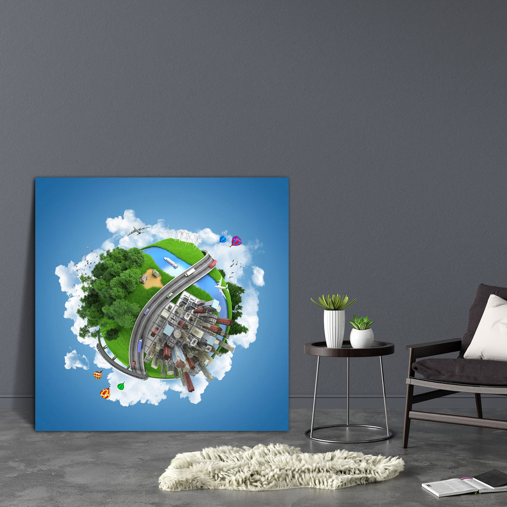Globe Concept Art Canvas Painting Synthetic Frame-Paintings MDF Framing-AFF_FR-IC 5001236 IC 5001236, Astronomy, Automobiles, Boats, Cars, Cities, City Views, Cosmology, Countries, Miniature Art, Nautical, Space, Sports, Transportation, Travel, Urban, Vehicles, globe, concept, art, canvas, painting, synthetic, frame, world, earth, city, green, planet, plane, airplane, blue, boat, building, bus, car, clouds, communications, copy, country, dream, dreamy, energy, environment, forest, global, grass, highway, ho