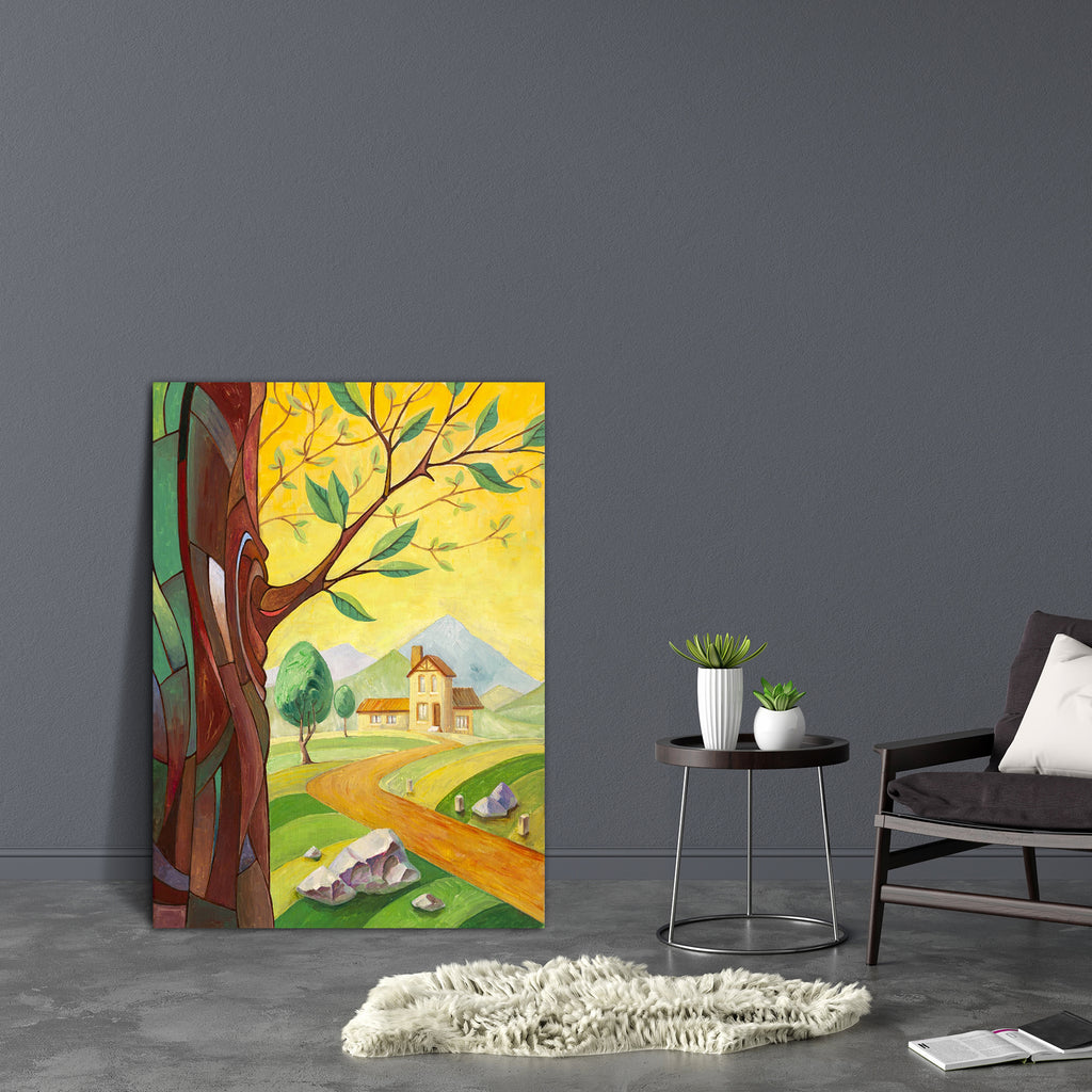 Rural Landscape With The Tree Trunk Canvas Painting Synthetic Frame-Paintings MDF Framing-AFF_FR-IC 5001267 IC 5001267, Ancient, Architecture, Art and Paintings, Countries, Decorative, Drawing, Fantasy, Historical, Illustrations, Landscapes, Medieval, Modern Art, Mountains, Paintings, Retro, Rural, Scenic, Stripes, Surrealism, Vintage, landscape, with, the, tree, trunk, canvas, painting, synthetic, frame, art, artistic, artwork, autumn, bark, bizarre, branch, brown, building, country, countryside, facade, f