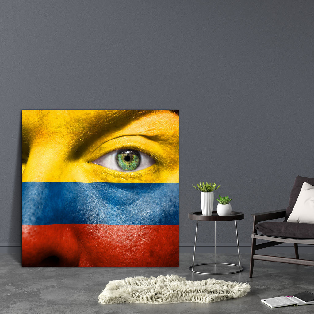 Columbia Flag Painted On Face Canvas Painting Synthetic Frame-Paintings MDF Framing-AFF_FR-IC 5001272 IC 5001272, American, Art and Paintings, Countries, Flags, People, Signs, Signs and Symbols, Sports, Symbols, columbia, flag, painted, on, face, canvas, painting, synthetic, frame, colombia, art, background, blue, colombian, color, country, cup, expression, eye, paint, facial, fan, finger, follower, freedom, independence, looking, make, up, man, nation, passion, patriot, patriotic, pride, red, republic, sig