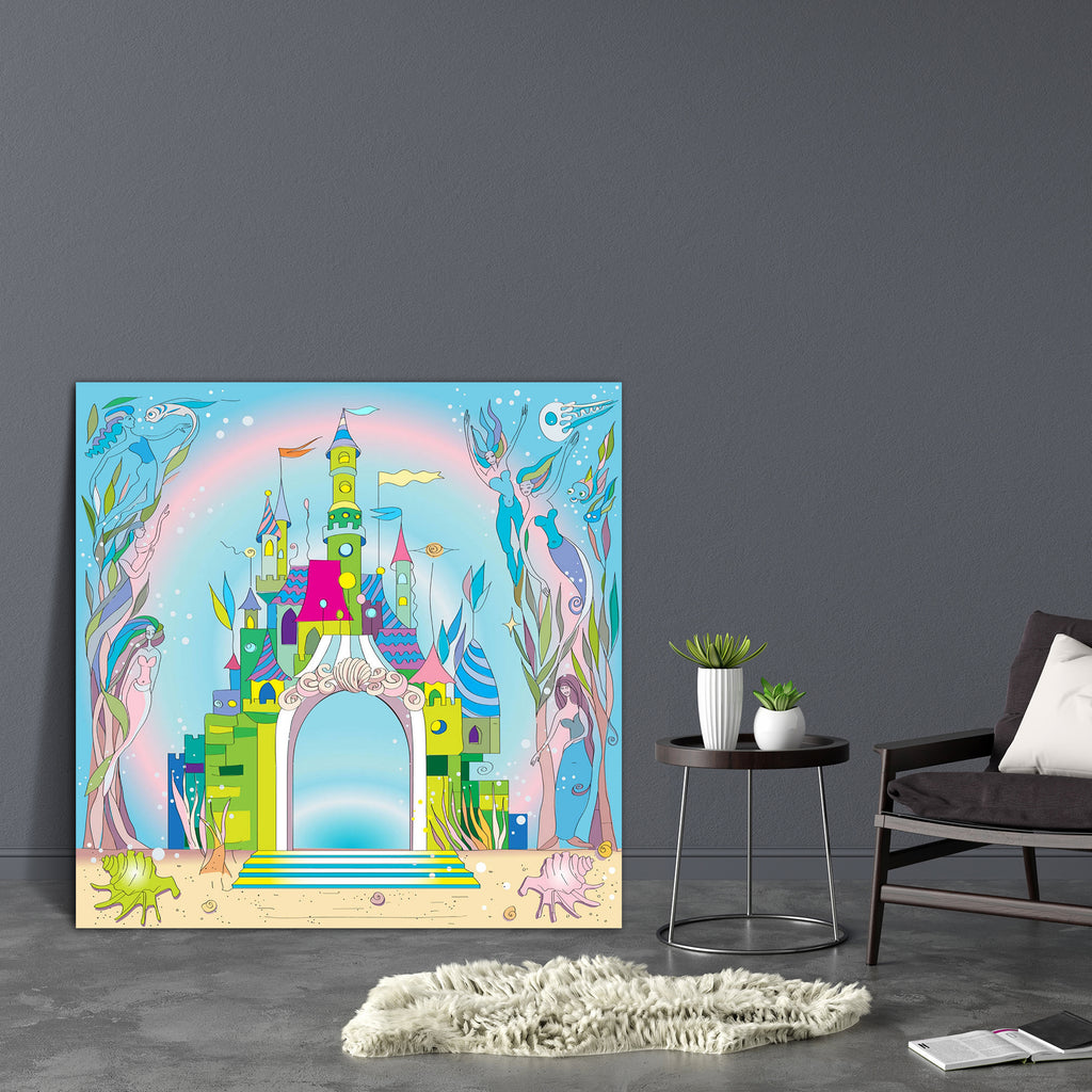 Fairy Tale Castle Under The Sea Canvas Painting Synthetic Frame-Paintings MDF Framing-AFF_FR-IC 5001277 IC 5001277, Ancient, Animated Cartoons, Architecture, Art and Paintings, Caricature, Cartoons, Digital, Digital Art, Drawing, Fantasy, Flags, Graphic, Hand Drawn, Historical, Illustrations, Medieval, Mermaid, Signs, Signs and Symbols, Sketches, Vintage, fairy, tale, castle, under, the, sea, canvas, painting, synthetic, frame, princess, cartoon, mermaids, king, and, queen, palace, anemones, antique, art, a