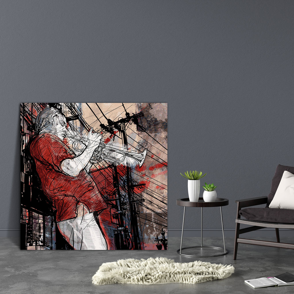 Jazz Music Trumpet Musician Canvas Painting Synthetic Frame-Paintings MDF Framing-AFF_FR-IC 5001323 IC 5001323, Cities, City Views, Drawing, Illustrations, Music, Music and Dance, Music and Musical Instruments, Pets, jazz, trumpet, musician, canvas, painting, synthetic, frame, musica, brass, city, cityscape, illustration, instrument, player, playing, skyscraper, sound, trumpeter, tube, artzfolio, wall decor for living room, wall frames for living room, frames for living room, wall art, canvas painting, wall