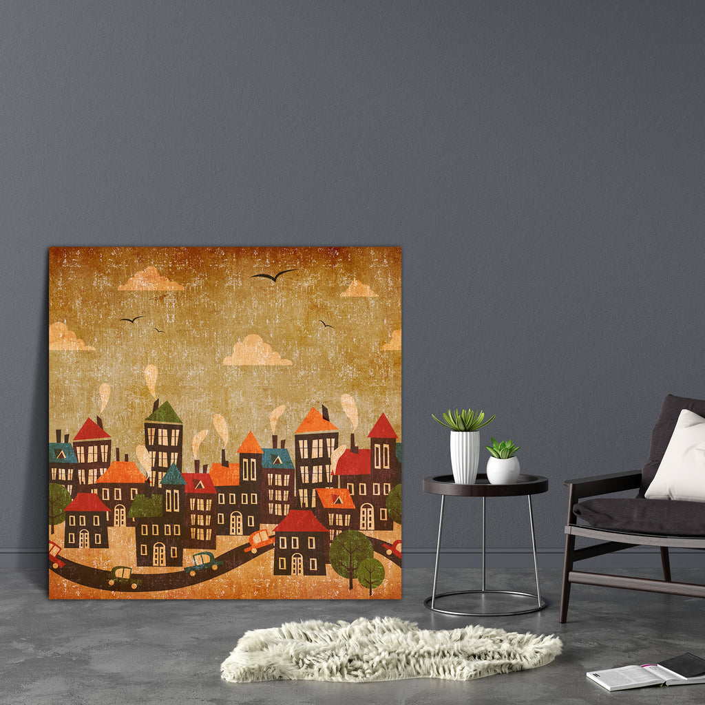 Abstract Winter City Canvas Painting Synthetic Frame - Paintings MDF Framing - ArtzFolio.com