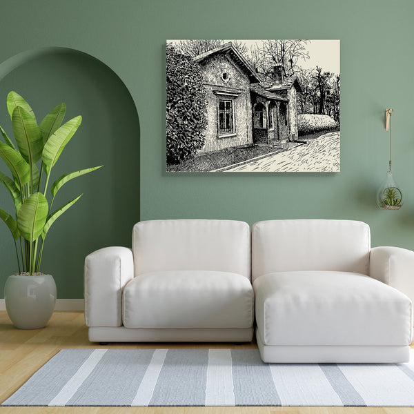 Artistic Village Canvas Painting Synthetic Frame-Paintings MDF Framing-AFF_FR-IC 5001353 IC 5001353, Ancient, Architecture, Art and Paintings, Countries, Digital, Digital Art, Drawing, Graphic, Hand Drawn, Historical, Illustrations, Landscapes, Medieval, Retro, Rural, Scenic, Sketches, Vintage, artistic, village, canvas, painting, for, bedroom, living, room, engineered, wood, frame, pencil, sketch, landscape, cottage, farmhouse, antique, architectural, art, composition, country, countryside, engraving, esta