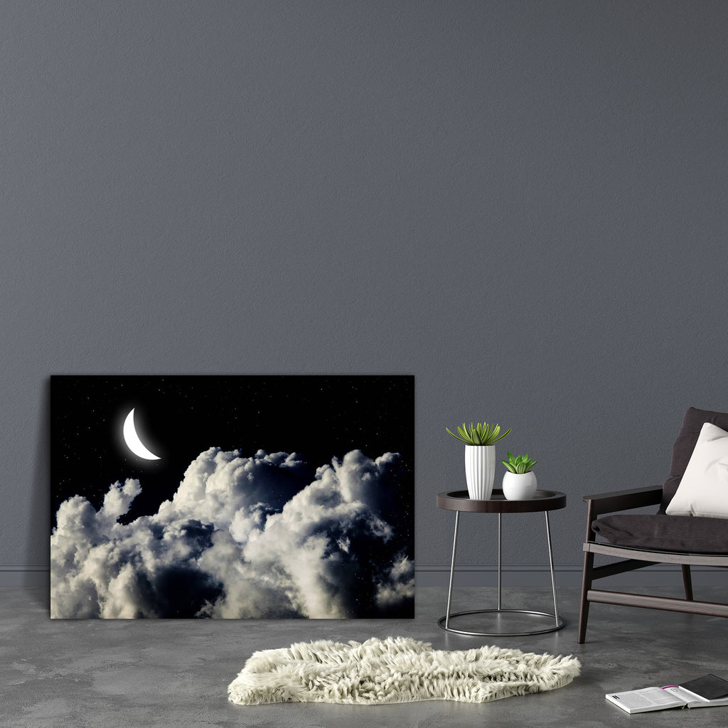 Moon In The Night Sky Canvas Painting Synthetic Frame-Paintings MDF Framing-AFF_FR-IC 5001401 IC 5001401, Abstract Expressionism, Abstracts, Astronomy, Cosmology, Fantasy, Nature, Religion, Religious, Scenic, Semi Abstract, Space, moon, in, the, night, sky, canvas, painting, synthetic, frame, abstract, air, atmosphere, background, bed, time, believe, clouds, dark, dreams, fancy, heavenly, leisure, luna, mysterious, mystery, nice, rain, religions, rest, skyscrapers, sleep, star, telescope, views, weather, wi