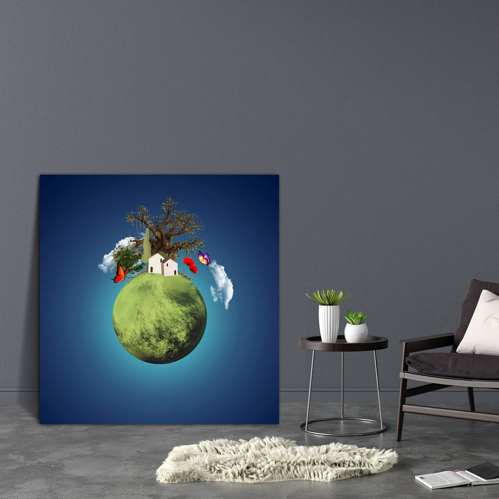 Green Lovely Planet Canvas Painting Synthetic Frame-Paintings MDF Framing-AFF_FR-IC 5001409 IC 5001409, Architecture, Astronomy, Conceptual, Cosmology, Digital, Digital Art, Fantasy, Graphic, Illustrations, Nature, Scenic, Signs, Signs and Symbols, Space, green, lovely, planet, canvas, painting, synthetic, frame, aerial, view, buildings, butterflies, clouds, concept, design, earth, eco, ecologic, ecological, fields, fly, heaven, home, houses, illustration, meadow, night, nocturne, oak, outdoor, peaceful, sk
