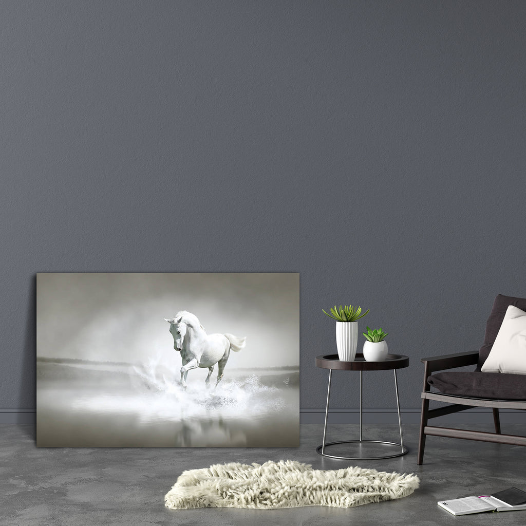 White Horse Running Through Water Canvas Painting Synthetic Frame-Paintings MDF Framing-AFF_FR-IC 5001418 IC 5001418, Animals, Art and Paintings, Birds, Black, Black and White, Individuals, Nature, Pets, Portraits, Scenic, Sports, White, horse, running, through, water, canvas, painting, synthetic, frame, horses, and, wild, arabian, stallion, arab, animal, art, background, beautiful, beauty, elegant, equestrian, equine, farm, fauna, free, freedom, gallop, isolated, lake, light, lipizzaner, mammal, mane, mare