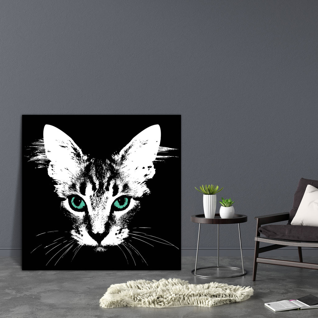Head Of A Cat With Green Eyes Canvas Painting Synthetic Frame-Paintings MDF Framing-AFF_FR-IC 5001426 IC 5001426, Animals, Black, Black and White, Illustrations, Individuals, Nature, Pets, Portraits, Scenic, Wildlife, head, of, a, cat, with, green, eyes, canvas, painting, synthetic, frame, face, cats, vector, afraid, animal, anxiety, background, beautiful, beauty, blur, charm, charming, close, up, concept, cute, danger, dangerous, eerie, evil, expression, eye, feline, gaze, halloween, illustration, kitten, 