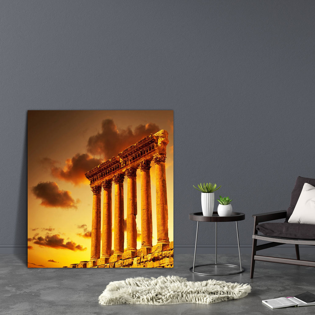 Column Ruins Over Sunset Canvas Painting Synthetic Frame-Paintings MDF Framing-AFF_FR-IC 5001434 IC 5001434, Ancient, Architecture, Art and Paintings, Automobiles, Culture, Ethnic, Greek, Historical, Italian, Landmarks, Landscapes, Marble and Stone, Medieval, Places, Religion, Religious, Scenic, Sunrises, Sunsets, Traditional, Transportation, Travel, Tribal, Vehicles, Vintage, World Culture, column, ruins, over, sunset, canvas, painting, synthetic, frame, lebanon, roman, columns, pillars, temple, aged, anti