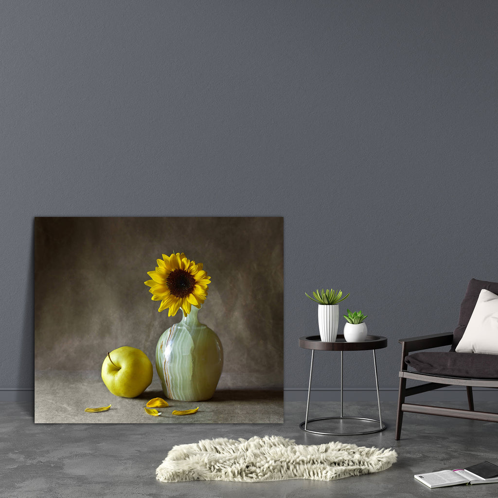 Still Life With Sunflowers & Apples Canvas Painting Synthetic Frame-Paintings MDF Framing-AFF_FR-IC 5001436 IC 5001436, Ancient, Art and Paintings, Botanical, Conceptual, Floral, Flowers, Fruit and Vegetable, Fruits, Historical, Medieval, Nature, Retro, Rural, Seasons, Still Life, Vintage, still, life, with, sunflowers, apples, canvas, painting, synthetic, frame, aged, antique, apple, art, artistic, autumn, beauty, bright, card, classical, composition, concept, decoration, delicious, flower, fragrance, frui