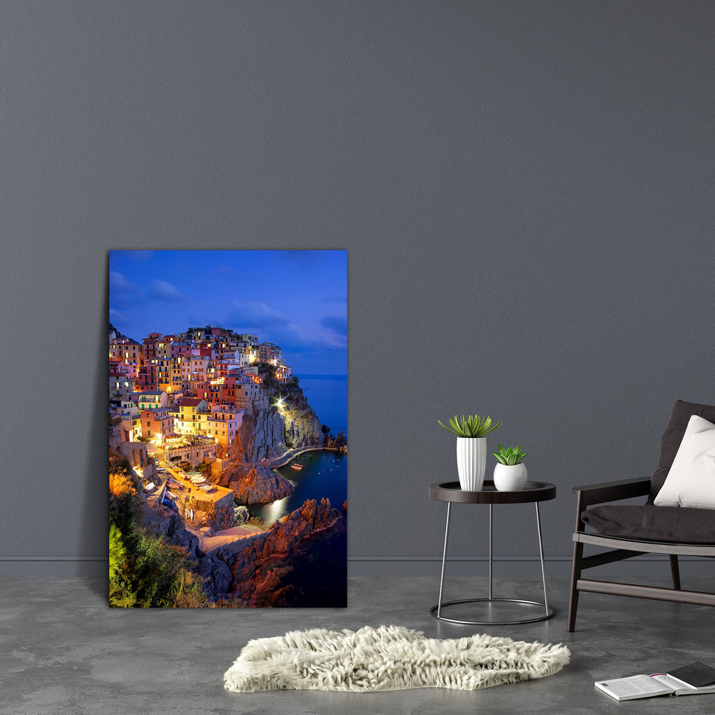 Manarola Village At Night, Cinque Terre, Italy Canvas Painting Synthetic Frame-Paintings MDF Framing-AFF_FR-IC 5001453 IC 5001453, Ancient, Architecture, Automobiles, Cities, City Views, Culture, Ethnic, Historical, Italian, Landscapes, Medieval, Scenic, Traditional, Transportation, Travel, Tribal, Vehicles, Vintage, World Culture, manarola, village, at, night, cinque, terre, italy, canvas, painting, synthetic, frame, beautiful, blue, building, castle, city, cityscape, cliff, coast, coastline, color, colorf