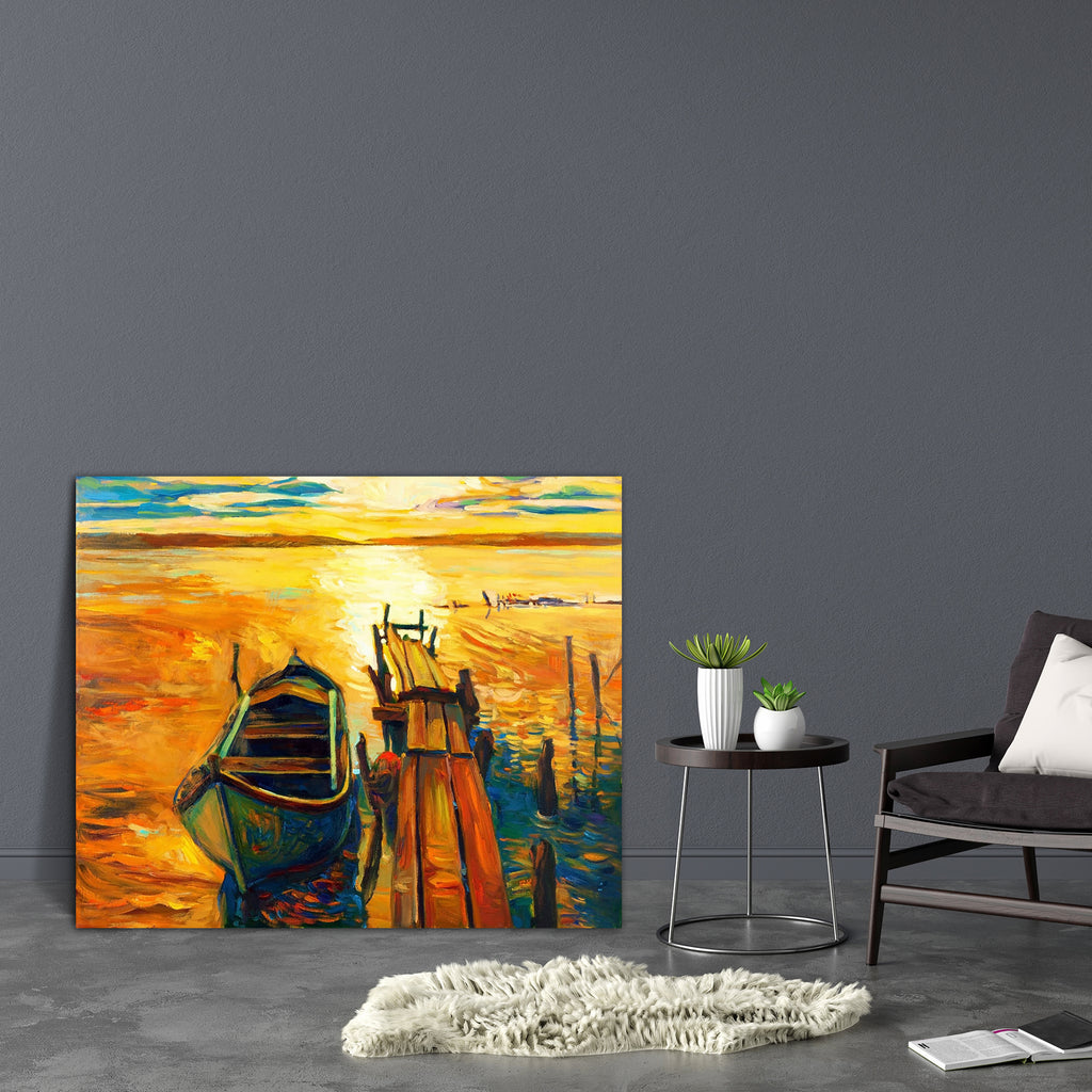 Boat & Jetty D1 Canvas Painting Synthetic Frame-Paintings MDF Framing-AFF_FR-IC 5001502 IC 5001502, Abstract Expressionism, Abstracts, Art and Paintings, Automobiles, Boats, Drawing, Illustrations, Impressionism, Landscapes, Modern Art, Nature, Nautical, Paintings, Scenic, Semi Abstract, Signs, Signs and Symbols, Sketches, Sunsets, Transportation, Travel, Vehicles, Watercolour, boat, jetty, d1, canvas, painting, synthetic, frame, oil, abstract, acrylic, art, artist, artistic, artwork, backdrop, background, 