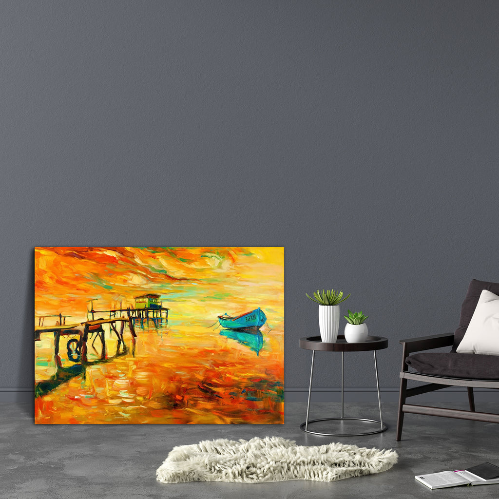 Boat & Jetty D2 Canvas Painting Synthetic Frame-Paintings MDF Framing-AFF_FR-IC 5001503 IC 5001503, Abstract Expressionism, Abstracts, Art and Paintings, Automobiles, Boats, Drawing, Illustrations, Impressionism, Landscapes, Modern Art, Nature, Nautical, Paintings, Scenic, Semi Abstract, Signs, Signs and Symbols, Sketches, Sunsets, Transportation, Travel, Vehicles, Watercolour, boat, jetty, d2, canvas, painting, synthetic, frame, oil, abstract, acrylic, art, artist, artistic, artwork, backdrop, background, 