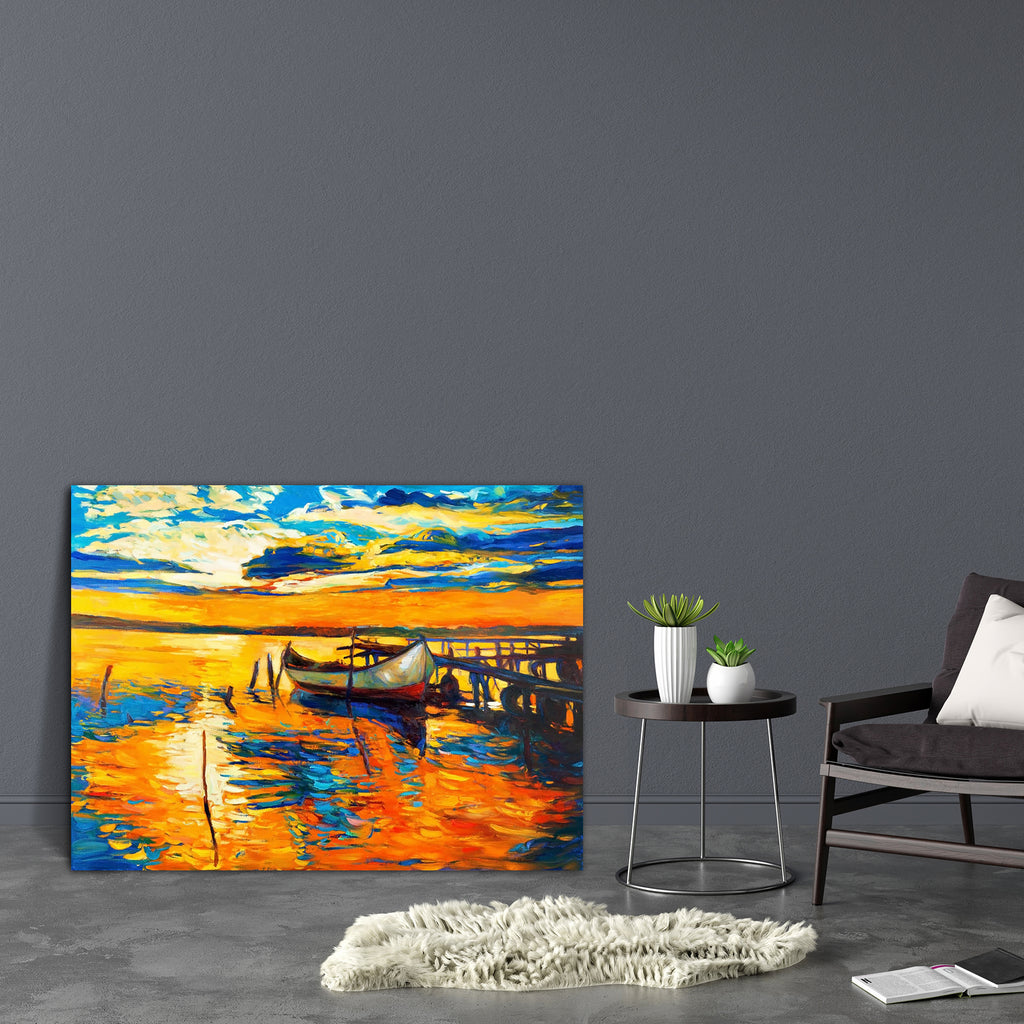 Boat & Jetty D3 Canvas Painting Synthetic Frame-Paintings MDF Framing-AFF_FR-IC 5001508 IC 5001508, Abstract Expressionism, Abstracts, Art and Paintings, Automobiles, Boats, Drawing, Illustrations, Impressionism, Landscapes, Modern Art, Nature, Nautical, Paintings, Scenic, Semi Abstract, Signs, Signs and Symbols, Sketches, Sunsets, Transportation, Travel, Vehicles, Watercolour, boat, jetty, d3, canvas, painting, synthetic, frame, oil, art, abstract, watercolor, landscape, abstrakt, modern, acrylic, artist, 