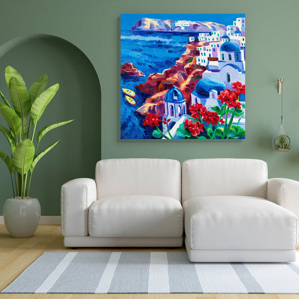 Blue Churches & White Houses At Santorini Island D1 Canvas Painting Synthetic Frame-Paintings MDF Framing-AFF_FR-IC 5001516 IC 5001516, Abstract Expressionism, Abstracts, Architecture, Art and Paintings, Black and White, Cities, City Views, Cross, Culture, Ethnic, Greek, Impressionism, Landmarks, Landscapes, Modern Art, Mountains, Paintings, Places, Religion, Religious, Scenic, Semi Abstract, Traditional, Tribal, White, World Culture, blue, churches, houses, at, santorini, island, d1, canvas, painting, for,