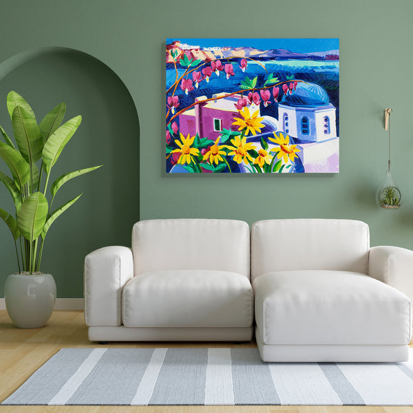 Blue Churches & White Houses At Santorini Island D2 Canvas Painting Synthetic Frame-Paintings MDF Framing-AFF_FR-IC 5001519 IC 5001519, Abstract Expressionism, Abstracts, Architecture, Art and Paintings, Black and White, Cities, City Views, Cross, Culture, Ethnic, Greek, Impressionism, Landmarks, Landscapes, Modern Art, Mountains, Paintings, Places, Religion, Religious, Scenic, Semi Abstract, Traditional, Tribal, White, World Culture, blue, churches, houses, at, santorini, island, d2, canvas, painting, for,