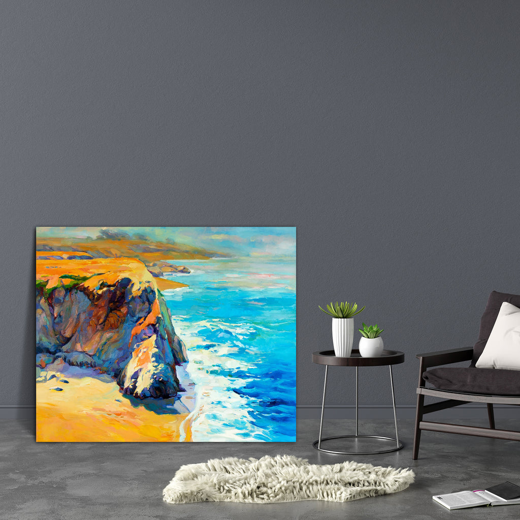 Ocean Coast & Cliffs Canvas Painting Synthetic Frame-Paintings MDF Framing-AFF_FR-IC 5001521 IC 5001521, Art and Paintings, Automobiles, Illustrations, Impressionism, Landscapes, Modern Art, Nature, Paintings, Scenic, Seasons, Sunrises, Sunsets, Transportation, Travel, Tropical, Vehicles, ocean, coast, cliffs, canvas, painting, synthetic, frame, oil, seascape, landscape, art, artist, artwork, background, bay, beach, beautiful, brush, calm, clouds, color, dark, dawn, daylight, gold, golden, horizon, illustra